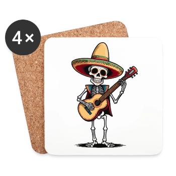 Mexicain Mariachi Squelette Guitariste Fiesta - Dessous de verre (lot de 4) - blanc - Devant