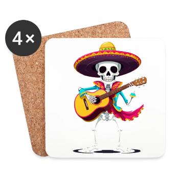 Mexican Mariachi Skeleton Guitarist Fiesta - Coasters (set of 4) - white - Front