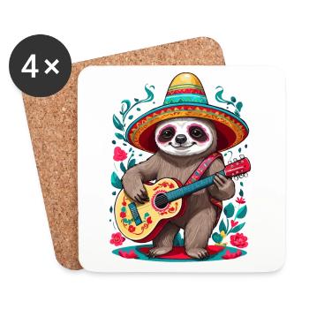 Paresseux, Mariachi, Mexique, Musique, Fiesta - Dessous de verre (lot de 4) - blanc - Devant