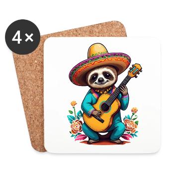 Sloth Mexican mariachi guitar player - Coasters (set of 4) - white - Front