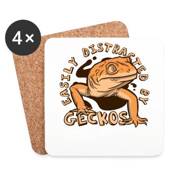Easily Distracted By Geckos Crested Lizard - Coasters (set of 4) - white - Front