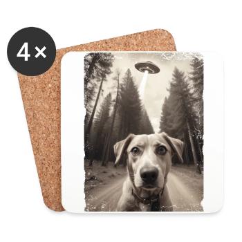 Selfie de chiens avec la conception d’un vaisseau spatial extraterrestre - Dessous de verre (lot de 4) - blanc - Devant