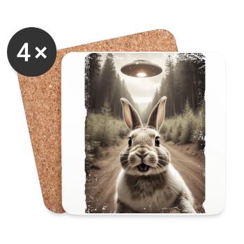 Funny Bunny Selfie Alien Spaceship - Coasters (set of 4) - white - Front