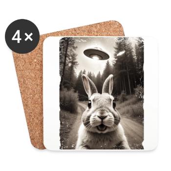 Lapin Drôle Selfie Vaisseau spatial extraterrestre - Dessous de verre (lot de 4) - blanc - Devant