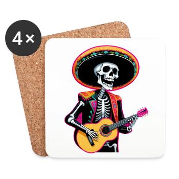 Mexican Mariachi Skeleton Guitarist Fiesta - Coasters (set of 4) - white - Front
