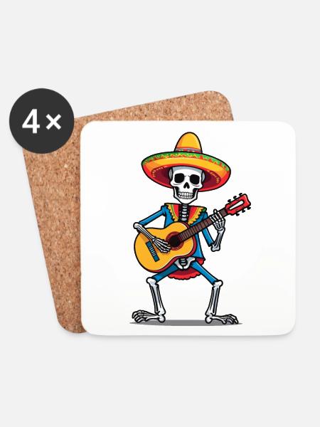 Mexikanischer Mariachi Skelett Gitarren Fiesta - Untersetzer (4er-Set) - Weiß
