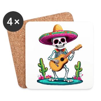Mexican Mariachi Skeleton Guitarist Fiesta - Coasters (set of 4) - white - Front