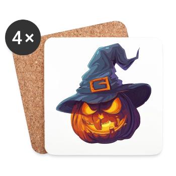 Citrouille effrayante avec chapeau de sorcière - Dessous de verre (lot de 4) - blanc - Devant