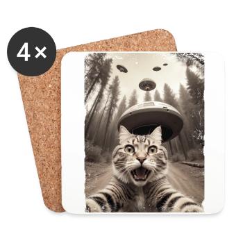 Funny Cat Selfie Alien Spaceship - Coasters (set of 4) - white - Front