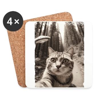 Funny Cat Selfie Alien Spaceship - Coasters (set of 4) - white - Front