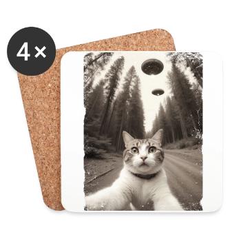 Cats Selfie With Alien Spaceship - Coasters (set of 4) - white - Front