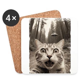 Vaisseau spatial extraterrestre Selfie de chat drôle - Dessous de verre (lot de 4) - blanc - Devant