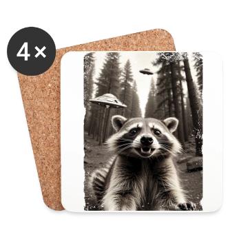Vaisseau spatial extraterrestre Raccoon Selfie - Dessous de verre (lot de 4) - blanc - Devant