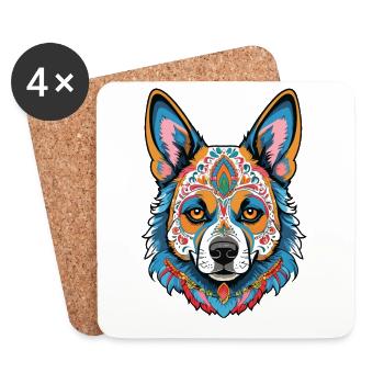 Schäferhund Dia De Muertos Tag Der Toten - Untersetzer (4er-Set) - Weiß - Vorne
