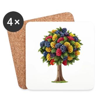 Bunter Baum Mit Fruchtigen Beeren - Untersetzer (4er-Set) - Weiß - Vorne