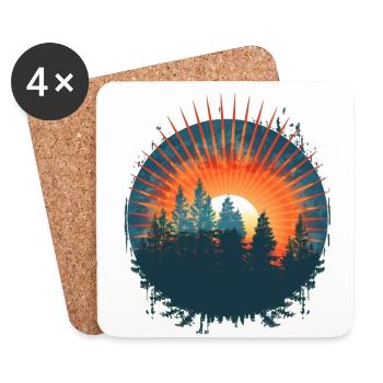 Aventure de silhouette de forêt de coucher de soleil - Dessous de verre (lot de 4) - blanc - Devant
