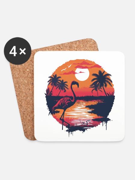 Flamingo Illustration - Untersetzer (4er-Set) - Weiß