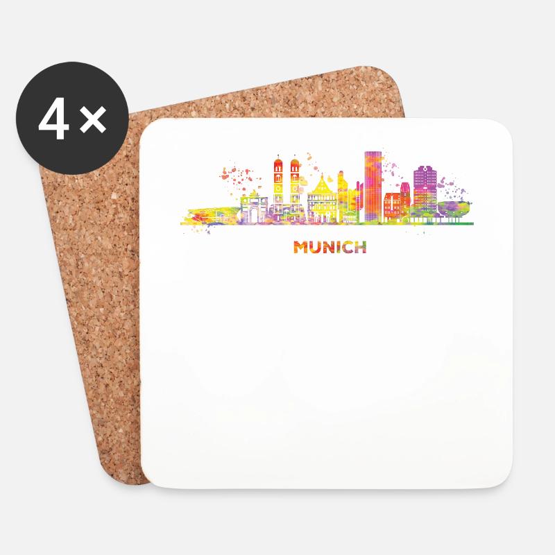 Münchener Skyline Bunt Stadtbild München - Untersetzer (4er-Set) - Weiß
