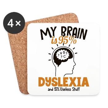 Mon cerveau est à 95% dyslexique Dyslexie Apraxie - Dessous de verre (lot de 4) - blanc - Devant