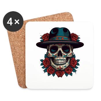 Dia De Muertos Mexico Sugar Skull Skull Design - Dessous de verre (lot de 4) - blanc - Devant