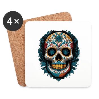 Dia De Muertos Mexico Sugar Skull Design - Dessous de verre (lot de 4) - blanc - Devant