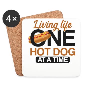 Hot Dog Adult Living Life One Hot - Coasters (set of 4) - white - Front