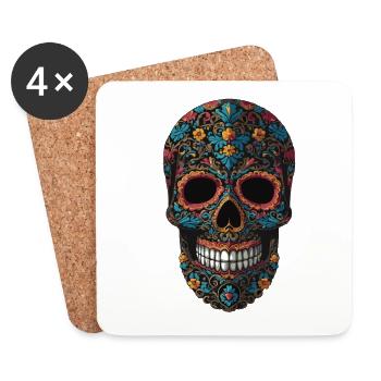 Dia De Muertos Crâne en Sucre Mexicain - Dessous de verre (lot de 4) - blanc - Devant
