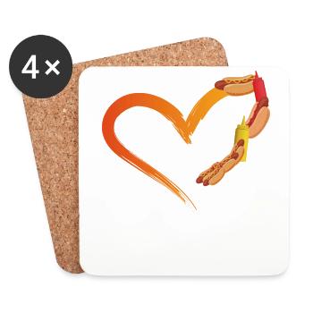 Hot Dog Adult Heart - Coasters (set of 4) - white - Front