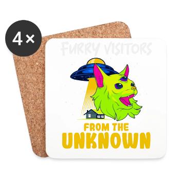 Katze Alien, UFO, UAP, Space, Weltraum Flugobjekt - Untersetzer (4er-Set) - Weiß - Vorne