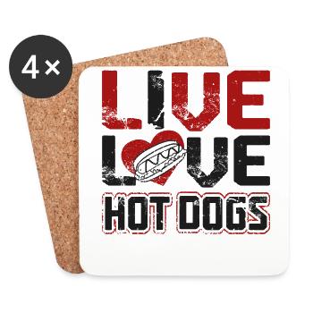 Hot Dog Adult Live Love Hot Dogs - Coasters (set of 4) - white - Front