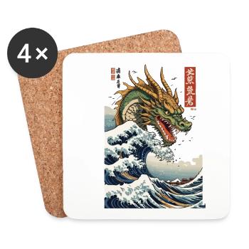 Vintage Ukiyo-E Welle Japan Drachen Aesthetic - Untersetzer (4er-Set) - Weiß - Vorne