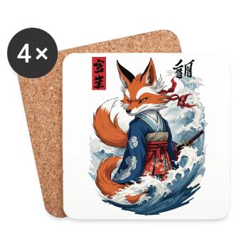 Masque Ukiyo-E Samurai Fox Japonais Kitsune - Dessous de verre (lot de 4) - blanc - Devant