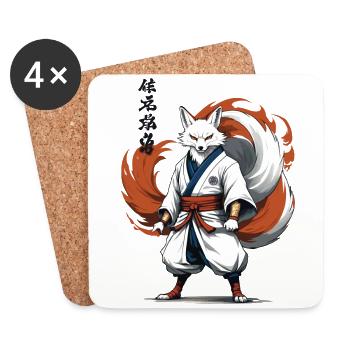 Masque Samouraï Renard Japonais Kitsune Kawaii - Dessous de verre (lot de 4) - blanc - Devant