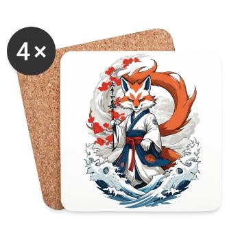 Ukiyo-E Art Style Japanese Kitsune Fox - Coasters (set of 4) - white - Front