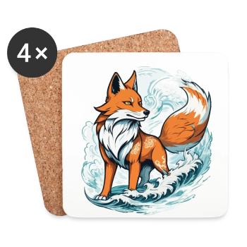 Masque Kitsune Japonais Kawaii Fox Spirit Design - Dessous de verre (lot de 4) - blanc - Devant