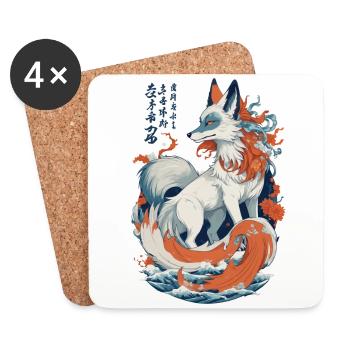 Vintage Ukiyo-E Kunst Japanische Kitsune Fuchs - Untersetzer (4er-Set) - Weiß - Vorne
