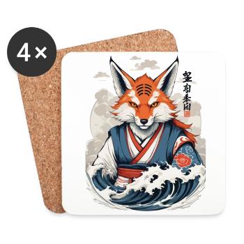 Vintage Ukiyo-E Kunst Japanische Kitsune Fuchs - Untersetzer (4er-Set) - Weiß - Vorne