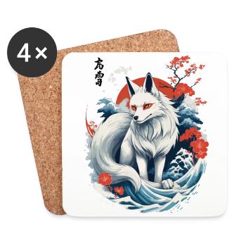 Masque Kitsune japonais Ukiyo-E Renard blanc - Dessous de verre (lot de 4) - blanc - Devant