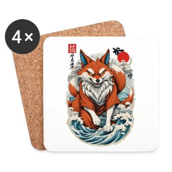 Masque Kitsune Japonais Anime Kawaii Renard Fantôme - Dessous de verre (lot de 4) - blanc - Devant