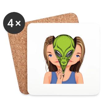 « Les humains ne sont pas réels », bande dessinée drôle, Space Alien - Dessous de verre (lot de 4) - blanc - Devant