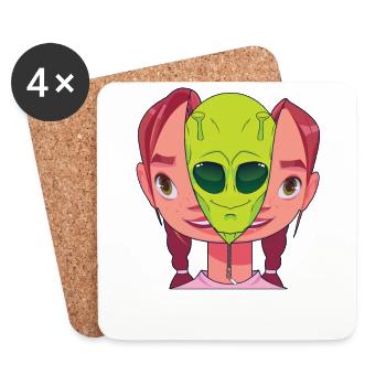 « Les humains ne sont pas réels », bande dessinée drôle, Space Alien - Dessous de verre (lot de 4) - blanc - Devant