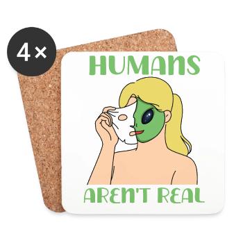 « Les humains ne sont pas réels », bande dessinée drôle, Space Alien - Dessous de verre (lot de 4) - blanc - Devant