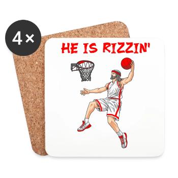 He is risen! Outfit für Ostern, Basketball Jesus - Untersetzer (4er-Set) - Weiß - Vorne
