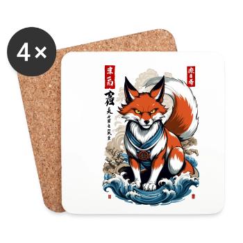 Ukiyo-E Kunst Stil Japanische Kitsune Fuchs - Untersetzer (4er-Set) - Weiß - Vorne