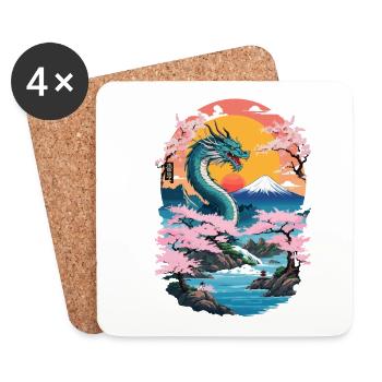 Kirschblüten Ukiyo-E Kunst Drachen Anime - Untersetzer (4er-Set) - Weiß - Vorne