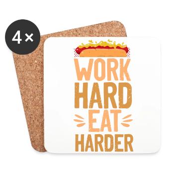 Hot Dog Adulte Travailler dur Manger plus fort - Dessous de verre (lot de 4) - blanc - Devant