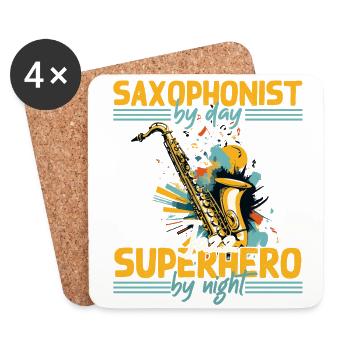 Conception de super-héros de saxophone amusant pour la musique jazz - Dessous de verre (lot de 4) - blanc - Devant