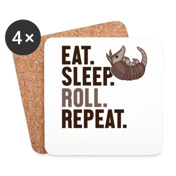 Eat Sleep Roll Repeat Pink Fairy Chlamyphoridae - Coasters (set of 4) - white - Front