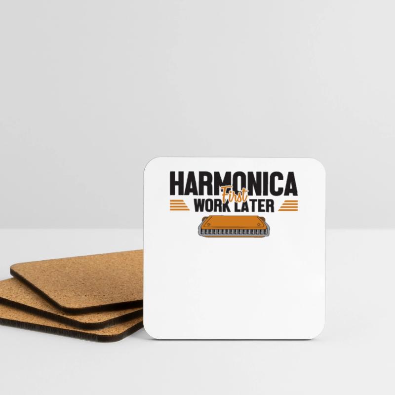 Harmonica First Work Later Harmonist Harmonicist Coasters (set of 4)