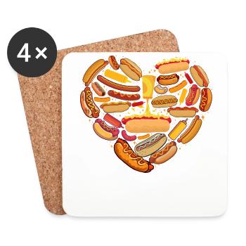 Hot Dog Adult Heart - Coasters (set of 4) - white - Front